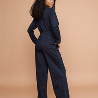 Midnight Denim Long-Sleeve Jumpsuit