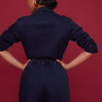 Midnight Denim Long-Sleeve Jumpsuit