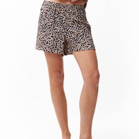 Pull On Leopard Shorts - Sesame