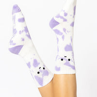 Meh Face Mid-Calf Gym Socks - Purple Tie Dye
