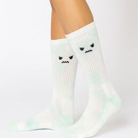 Angry Face Mid-Calf Gym Socks - Green Tie Dye