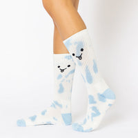 Silly Face Mid-Calf Gym Socks - Blue Tie Dye