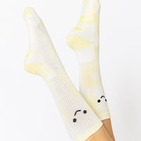 Happy Face Mid-Calf Gym Socks - Yellow Tie Dye