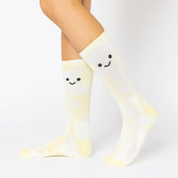 Happy Face Mid-Calf Gym Socks - Yellow Tie Dye
