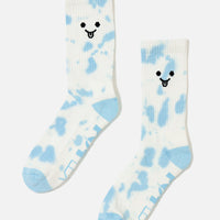 Silly Face Mid-Calf Gym Socks - Blue Tie Dye