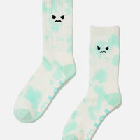 Angry Face Mid-Calf Gym Socks - Green Tie Dye