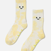 Happy Face Mid-Calf Gym Socks - Yellow Tie Dye