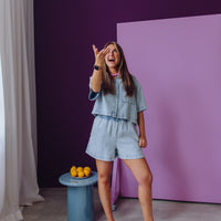 Pull On Denim Short - Blue