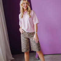 Loose Fit Leopard Jorts - Grey Morn