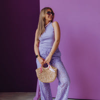 Pull On Lace Trousers - Purple Sky