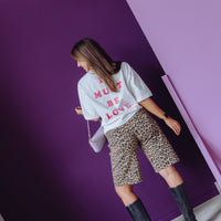 Loose Fit Leopard Jorts - Grey Morn