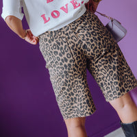 Loose Fit Leopard Jorts - Grey Morn