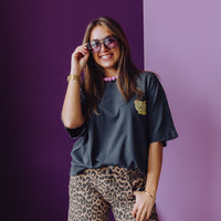 Loose Fit Leopard Jorts - Grey Morn