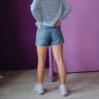 Loose Fit Denim Shorts - Blue
