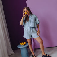 Pull On Denim Short - Blue