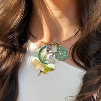 Diamond & Emerald Crescent Moon Charm