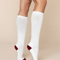 Knee High Socks - White/Crimson