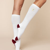 Knee High Socks - White/Crimson