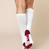 Knee High Socks - White/Crimson