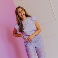 Pull On Lace Trousers - Purple Sky