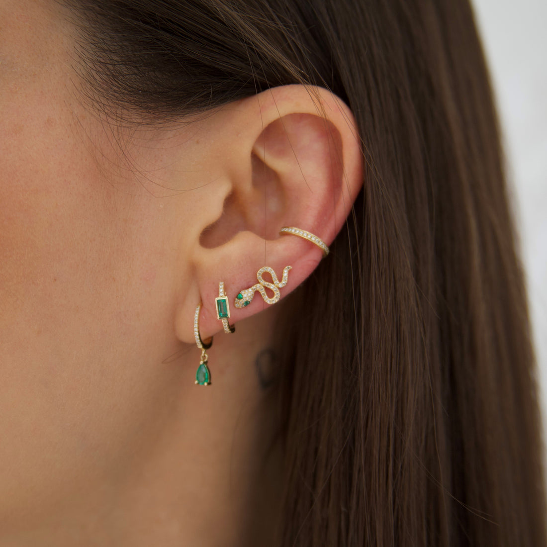 Emerald & Diamond Huggie Earrings