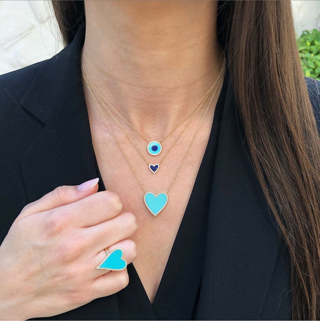 Diamond & Lapis Heart Necklace