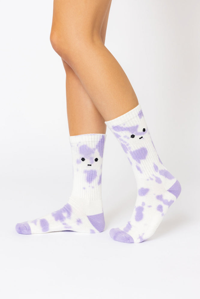 Meh Face Mid-Calf Gym Socks - Purple Tie Dye