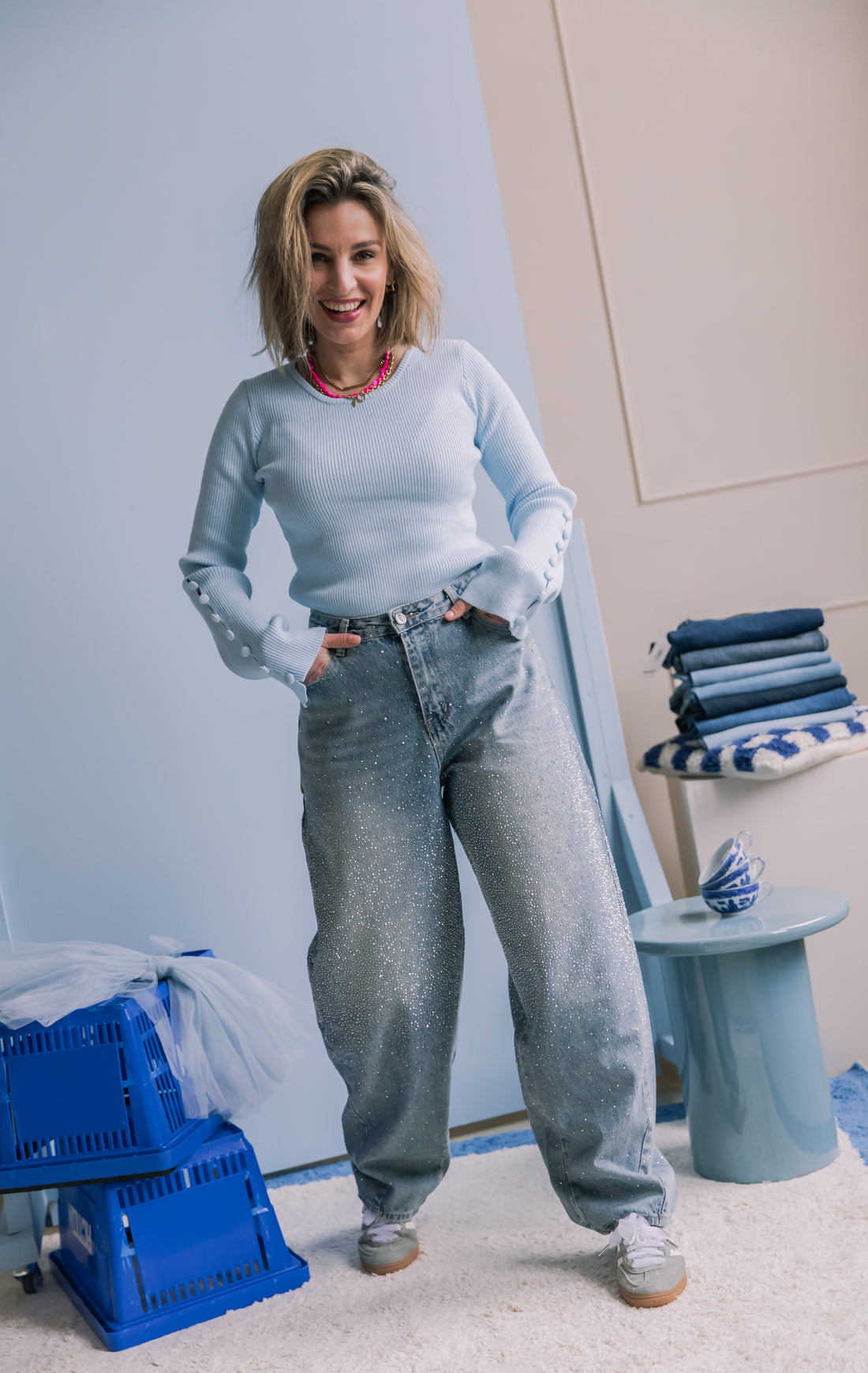 Abbey Balloon Strass Jeans - Blauw