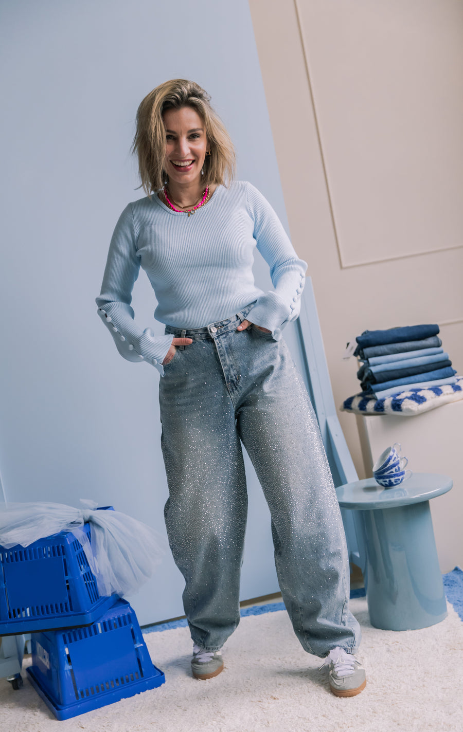 Abbey Balloon Strass Jeans - Blauw
