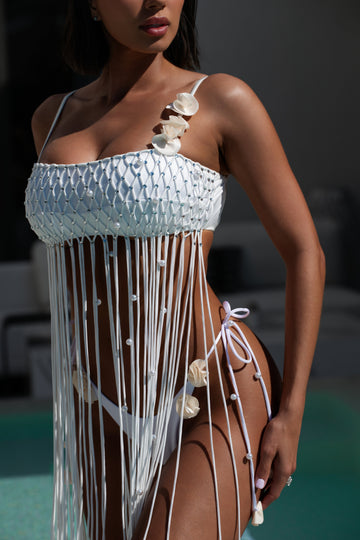 Fleur Fringe Cover Up Top White